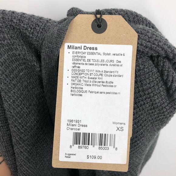 prAna Womens Milani Sweater Dress XS Charcoal Grey LS Waffle Knit Funnel NWT - Picture 9 of 12